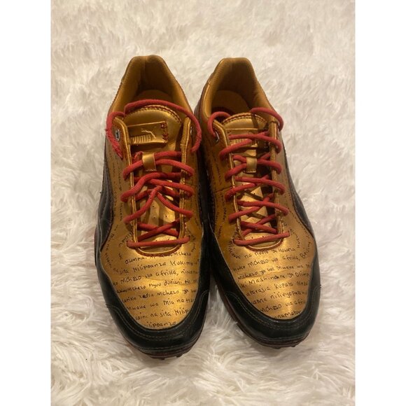 Vintage 90s Y2K Uganda Puma Cell Meio Special Edition Size 12 Signed Shoes Gold - Picture 2 of 12